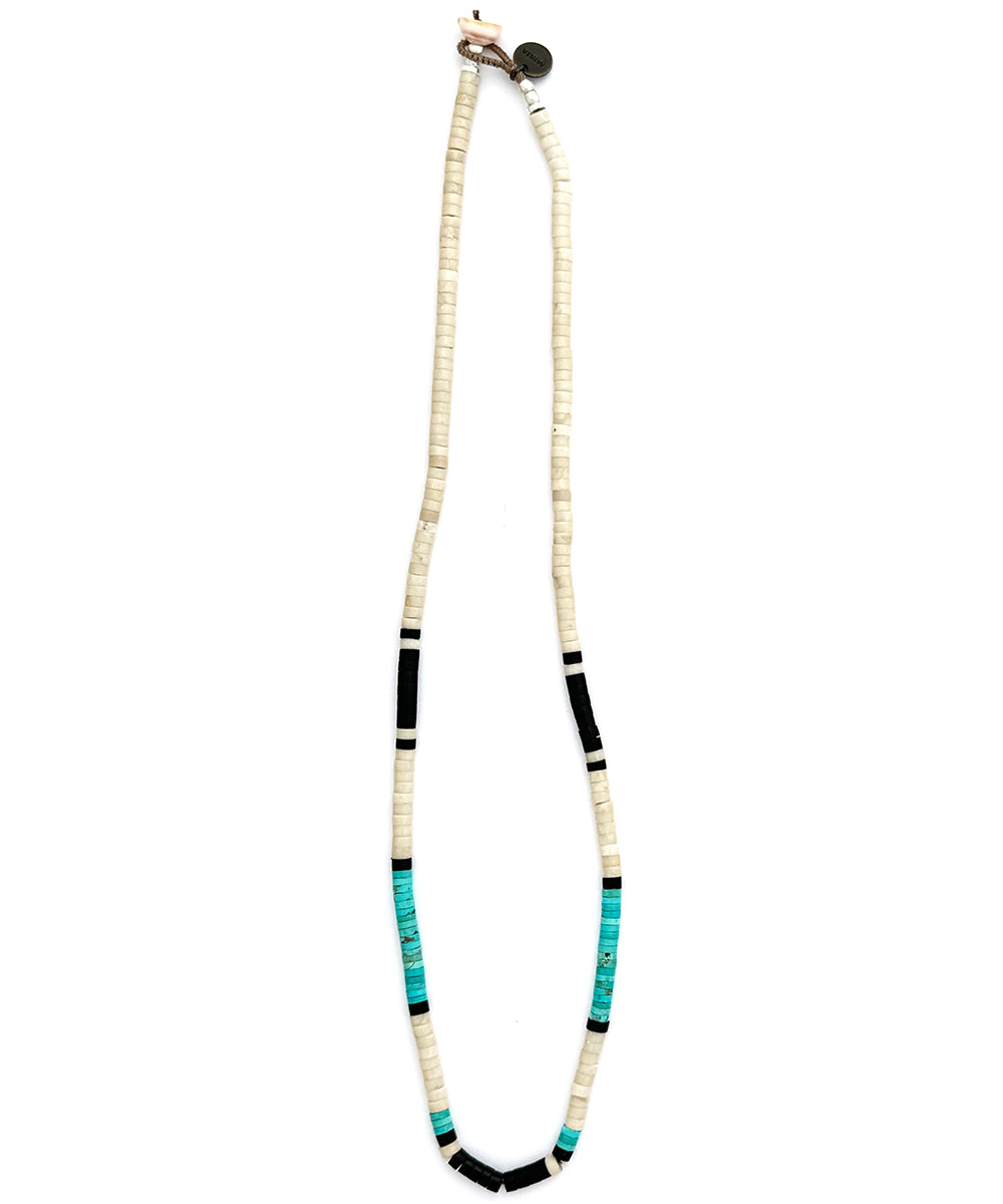 heishi beads necklace /fossil jasper /turquoise