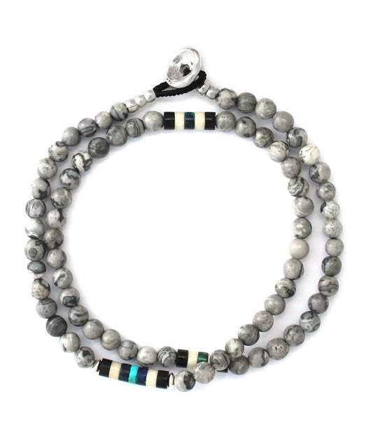 4mm stone double wrap bracelet / grey jasper