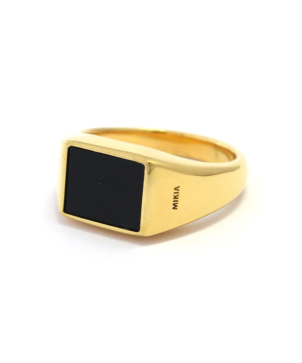 Rectangle ring k24 gold plated sv925 / onyx