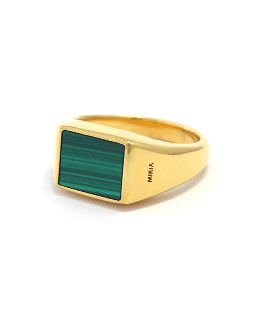 Rectangle ring k24 gold plated sv925 / malachite