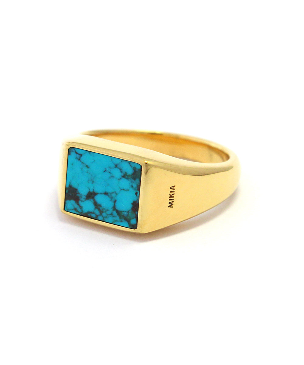 Rectangle ring k24 gold plated sv925 / turquoise
