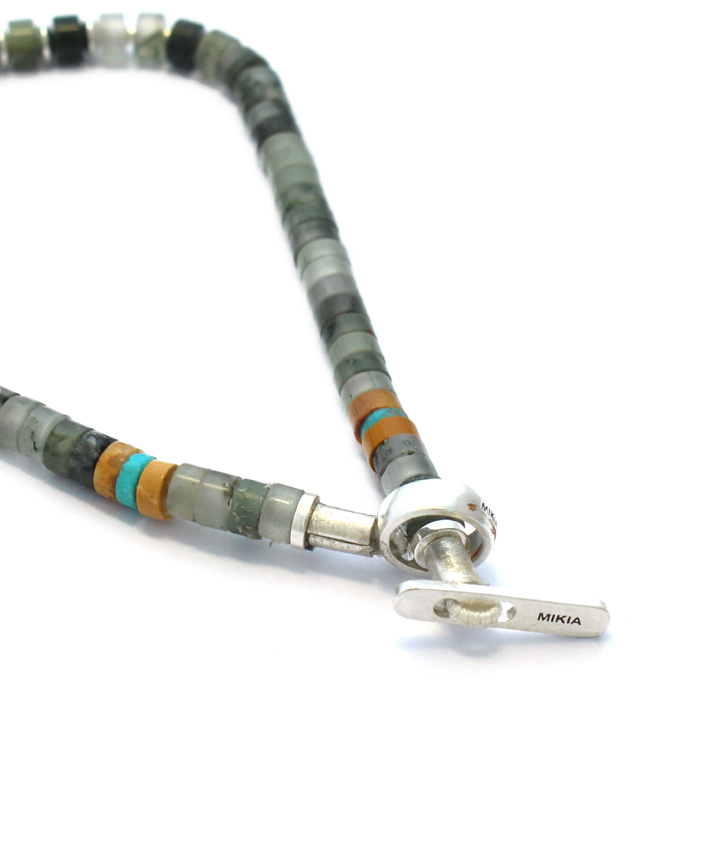 silver heishi bracelet / African bloodstone