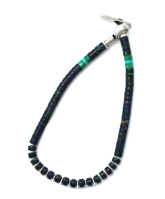 silver heishi bracelet / azurite
