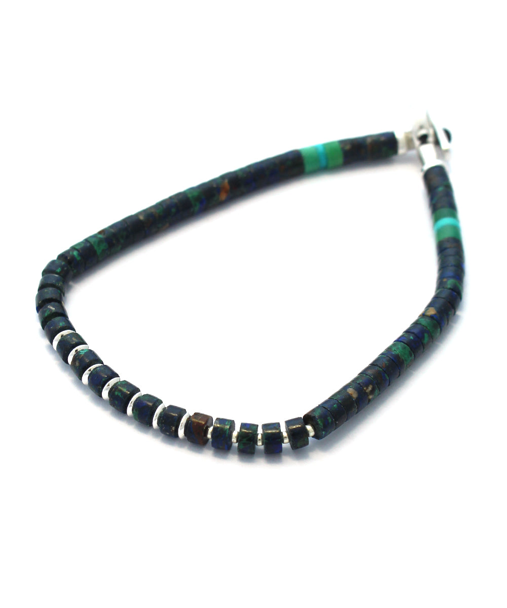 silver heishi bracelet / azurite