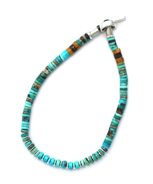 silver heishi bracelet / turquoise
