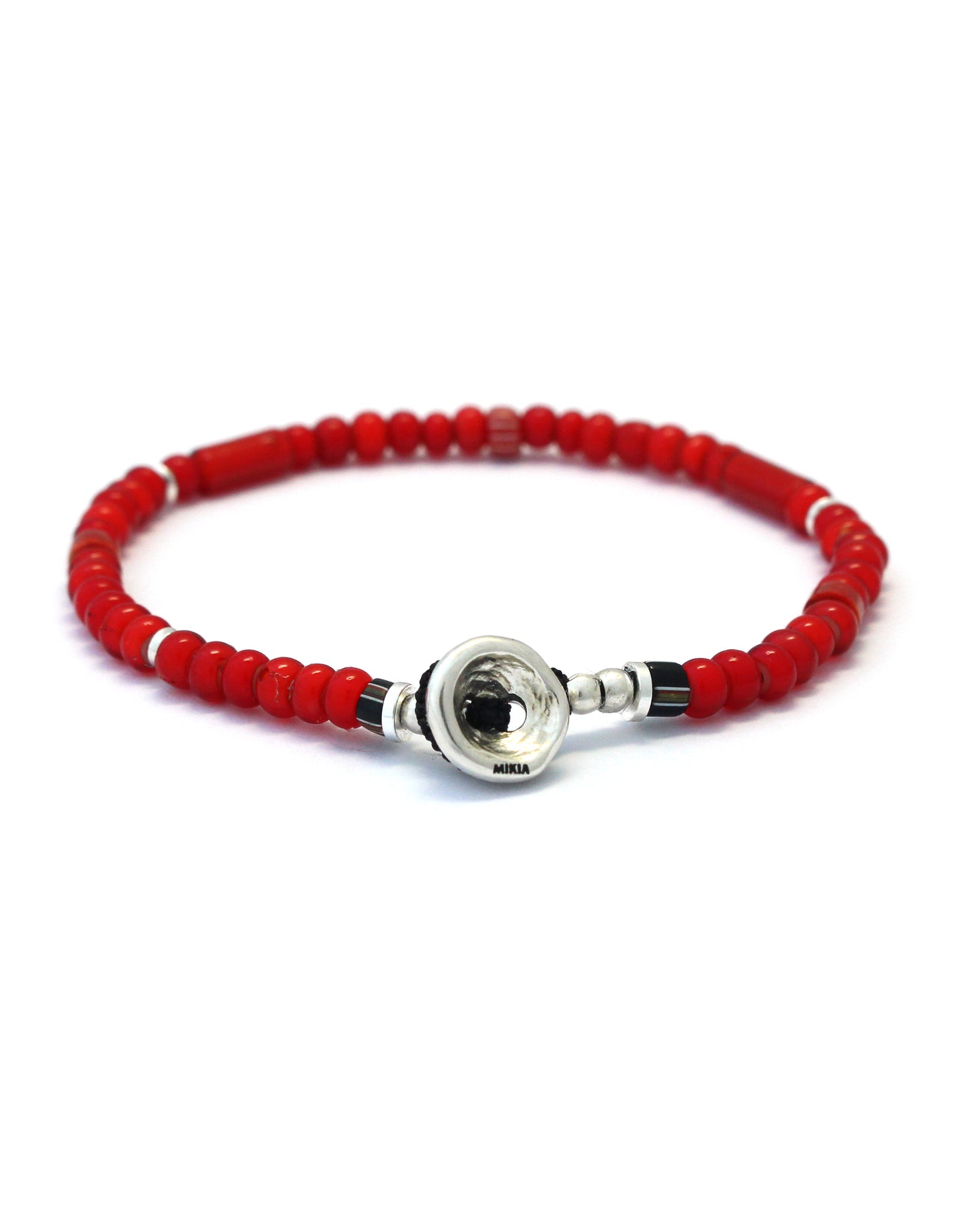 trade beads bracelet / red white hearts