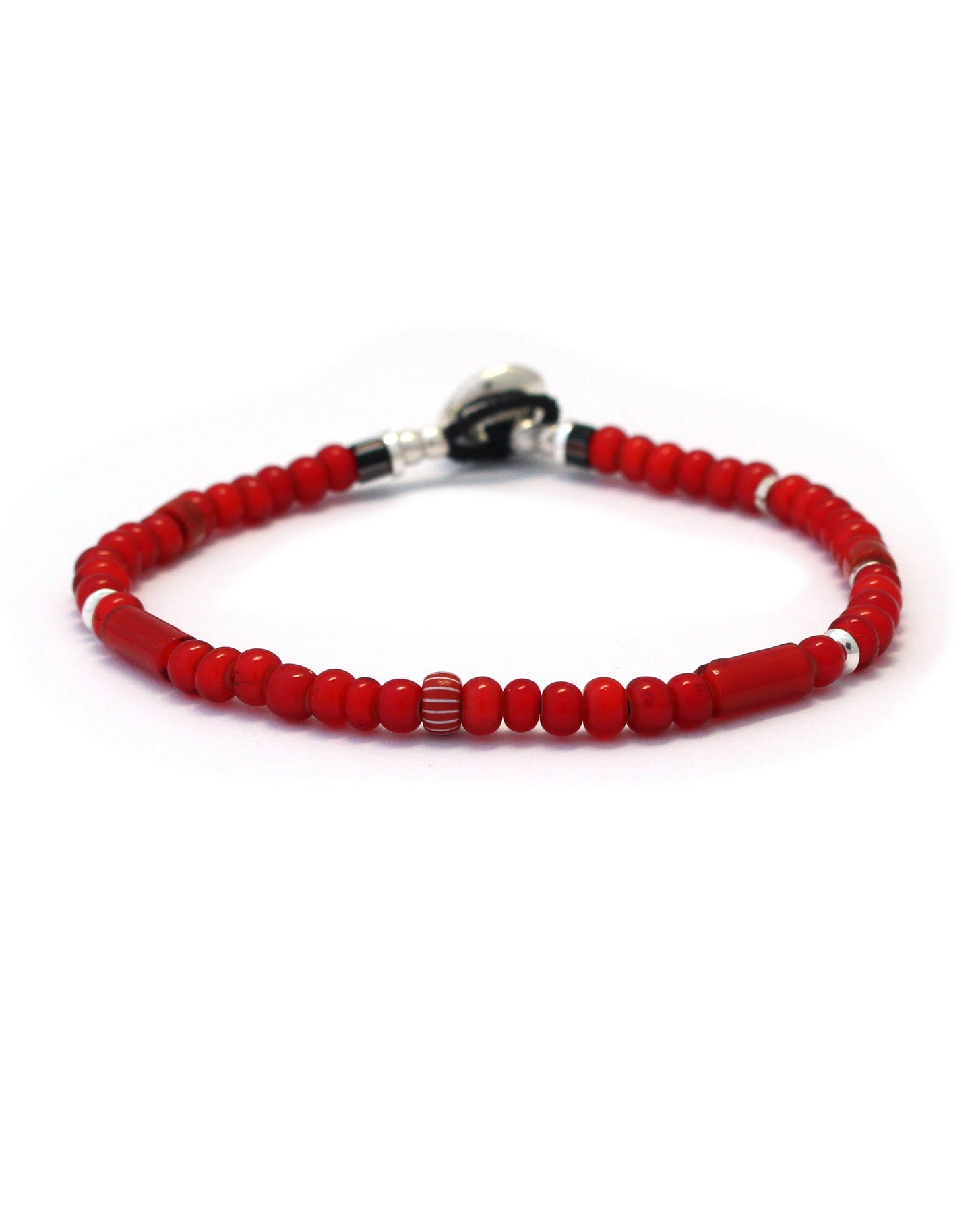 trade beads bracelet / red white hearts