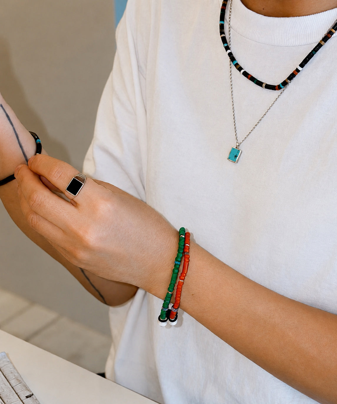 Rectangle necklace sv925 / turquoise