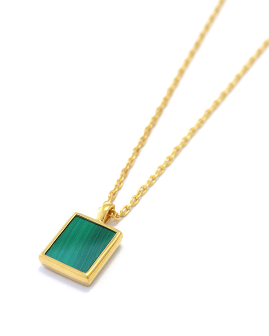 Rectangle necklace k24 gold plated sv925 / malachite