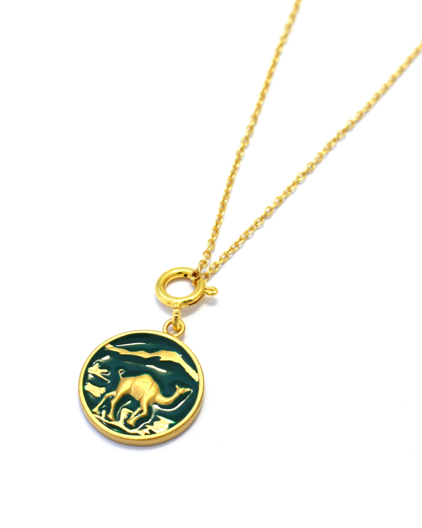 camel necklace / K18 gold plated silver925 / gold racing green