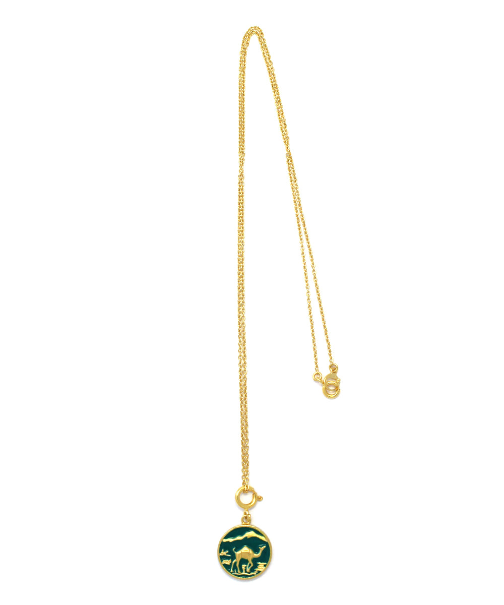 camel necklace / K18 gold plated silver925 / gold racing green