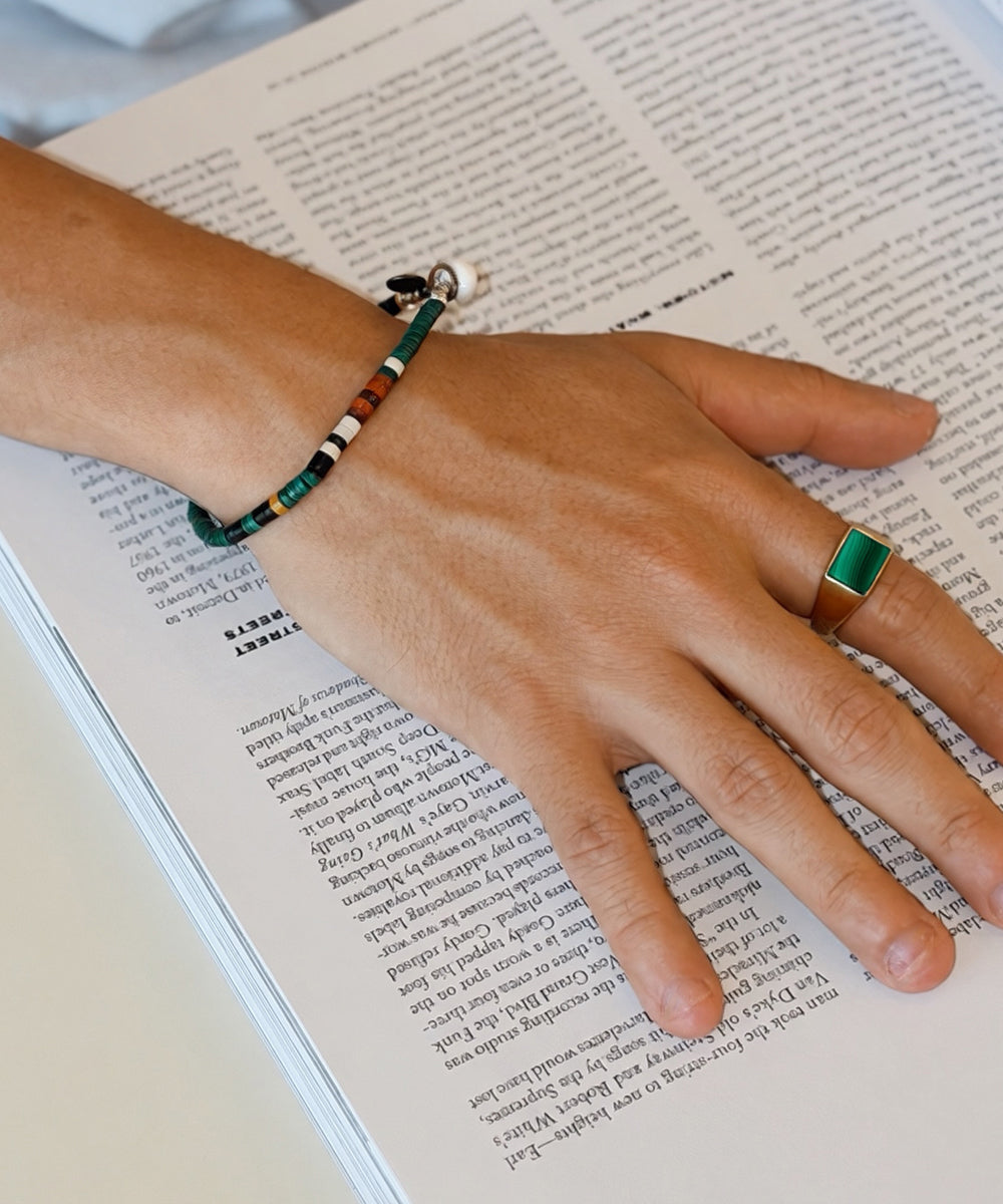 Rectangle ring k24 gold plated sv925 / malachite