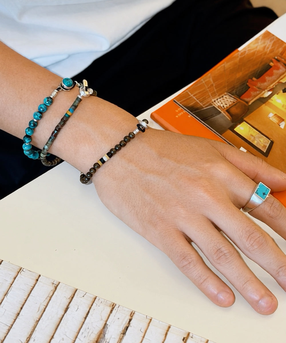 silver heishi bracelet / African bloodstone