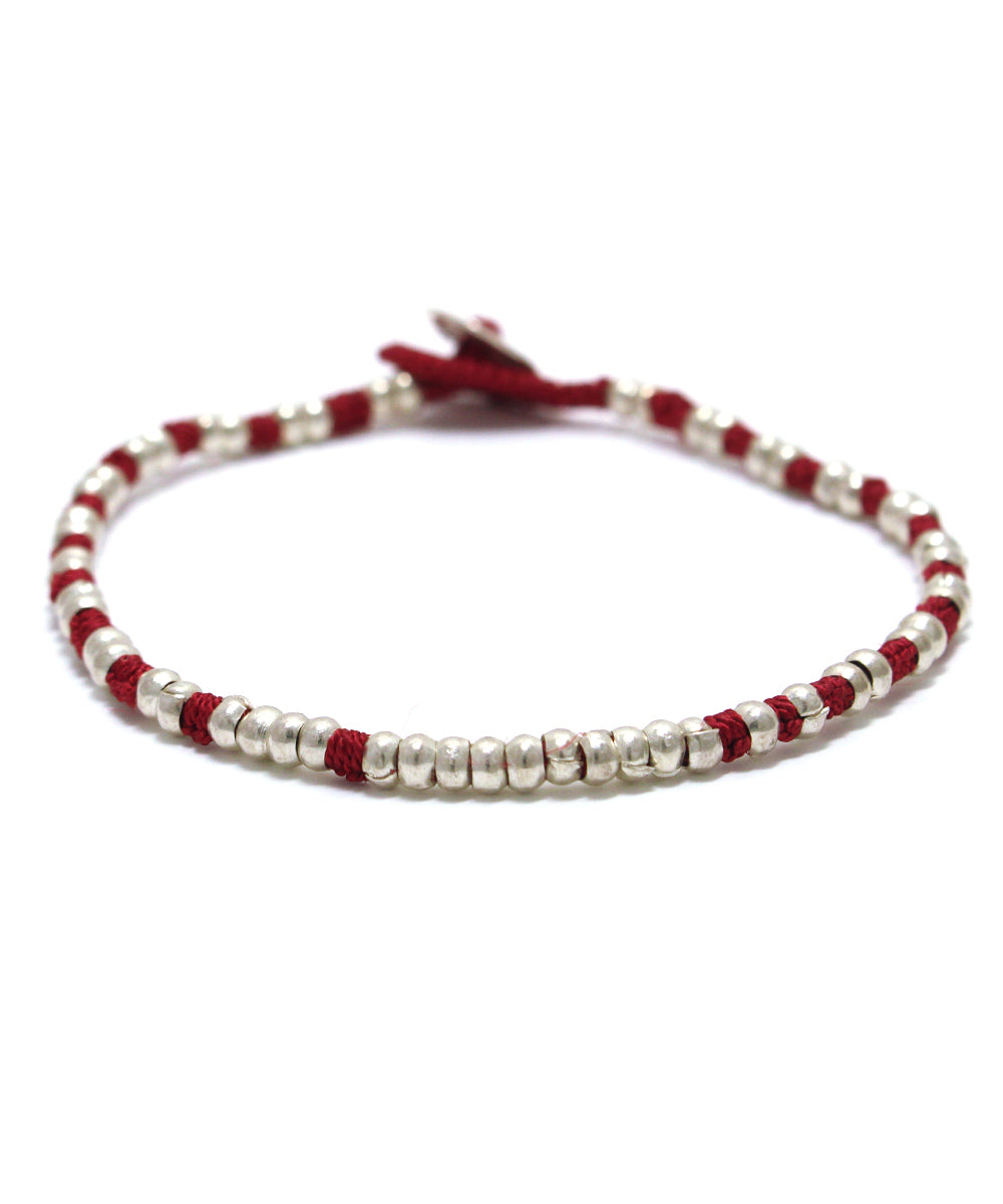 silver beads bracelet / garnet