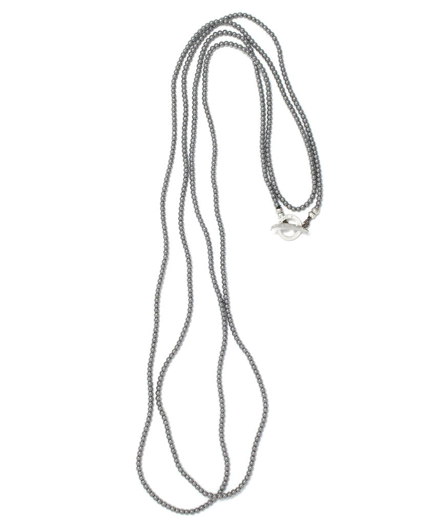 hematite silver long necklace / 2mm