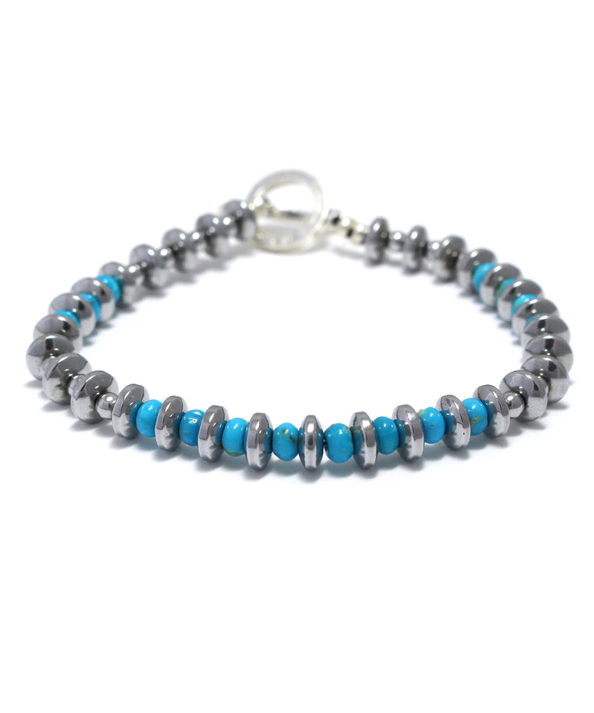 hematite / turquoise roundel bracelet