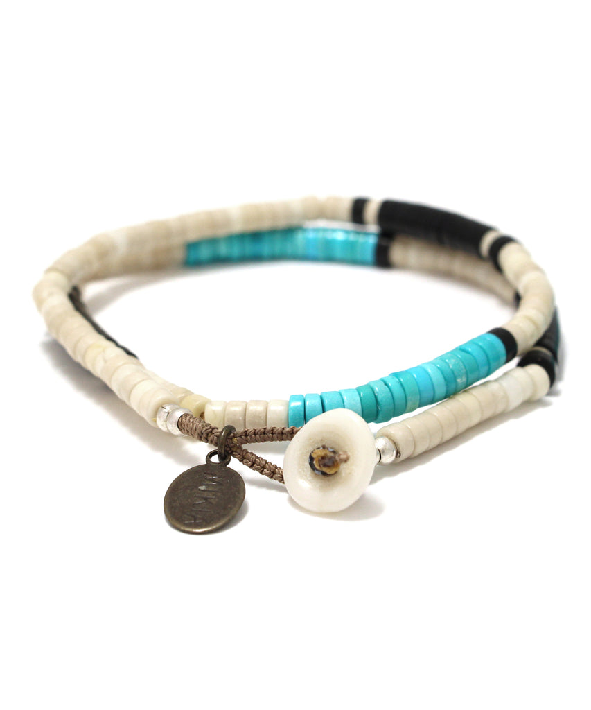 Heishi double wrap bracelet / fossil jasper turquoise