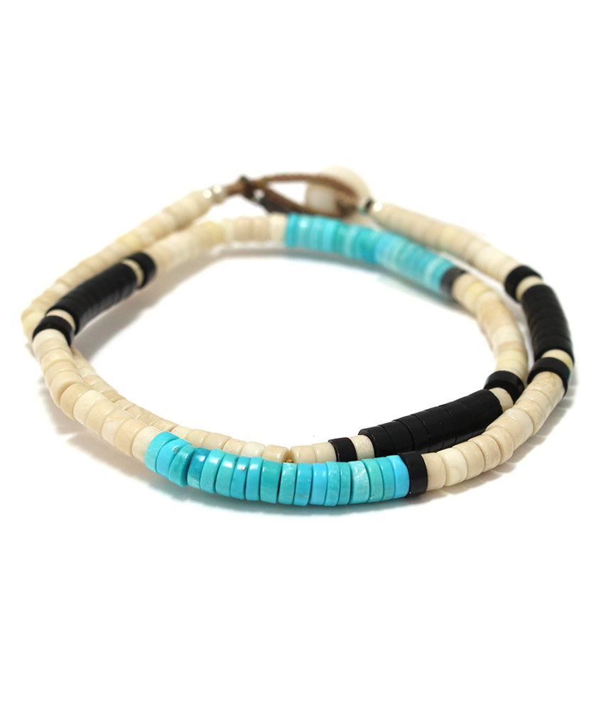 Heishi double wrap bracelet / fossil jasper turquoise