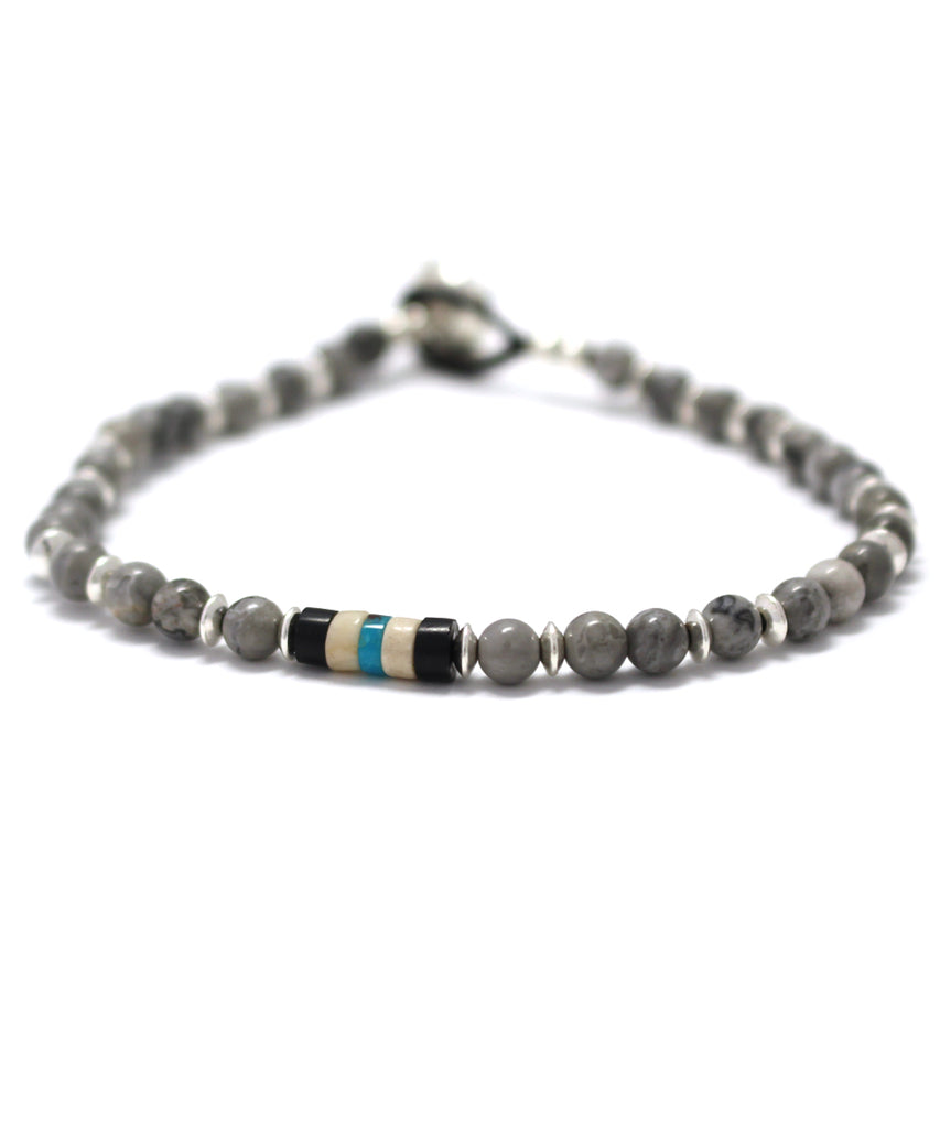 4mm stone bracelet / gray jasper silver