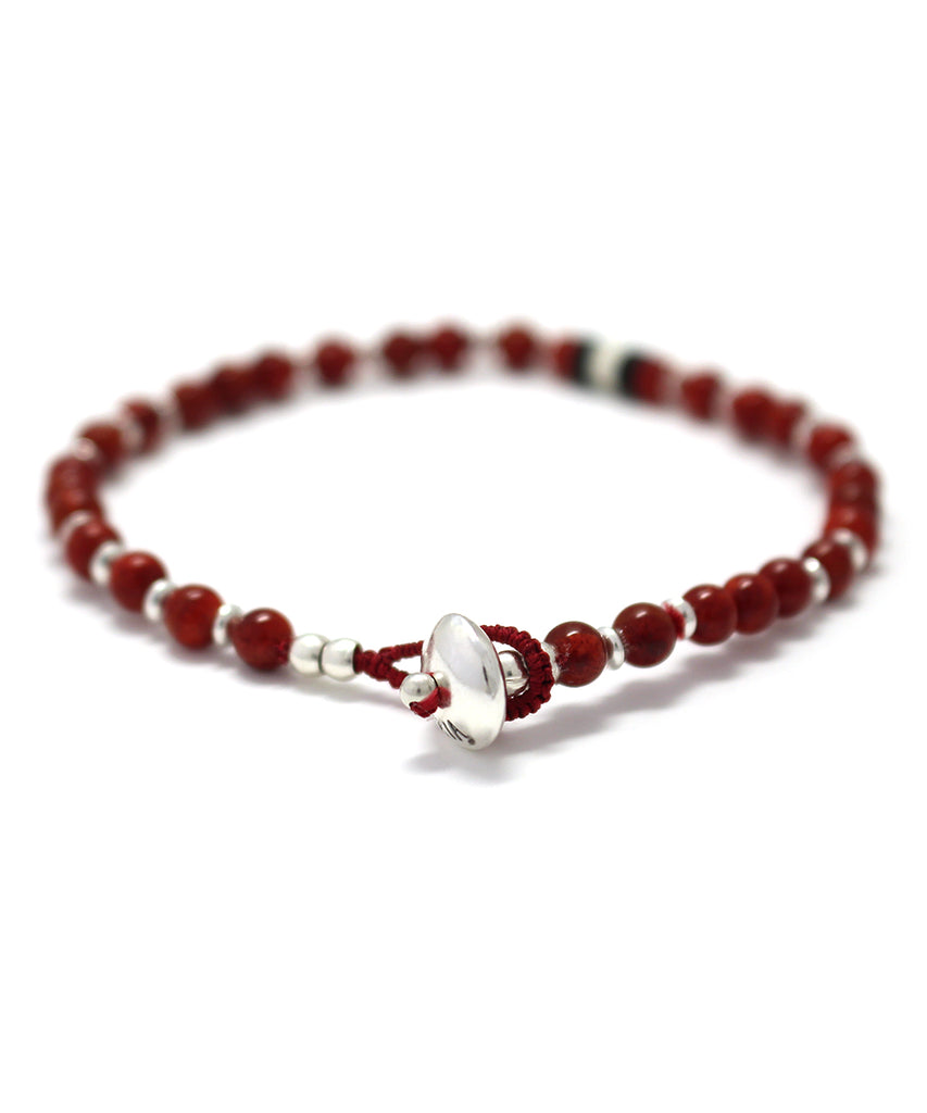 4mm stone bracelet / coral silver
