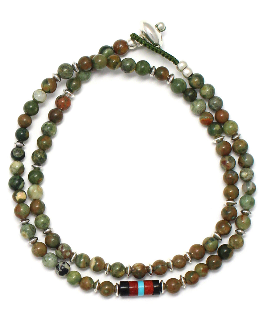 4mm stone double wrap bracelet / rhyolite silver