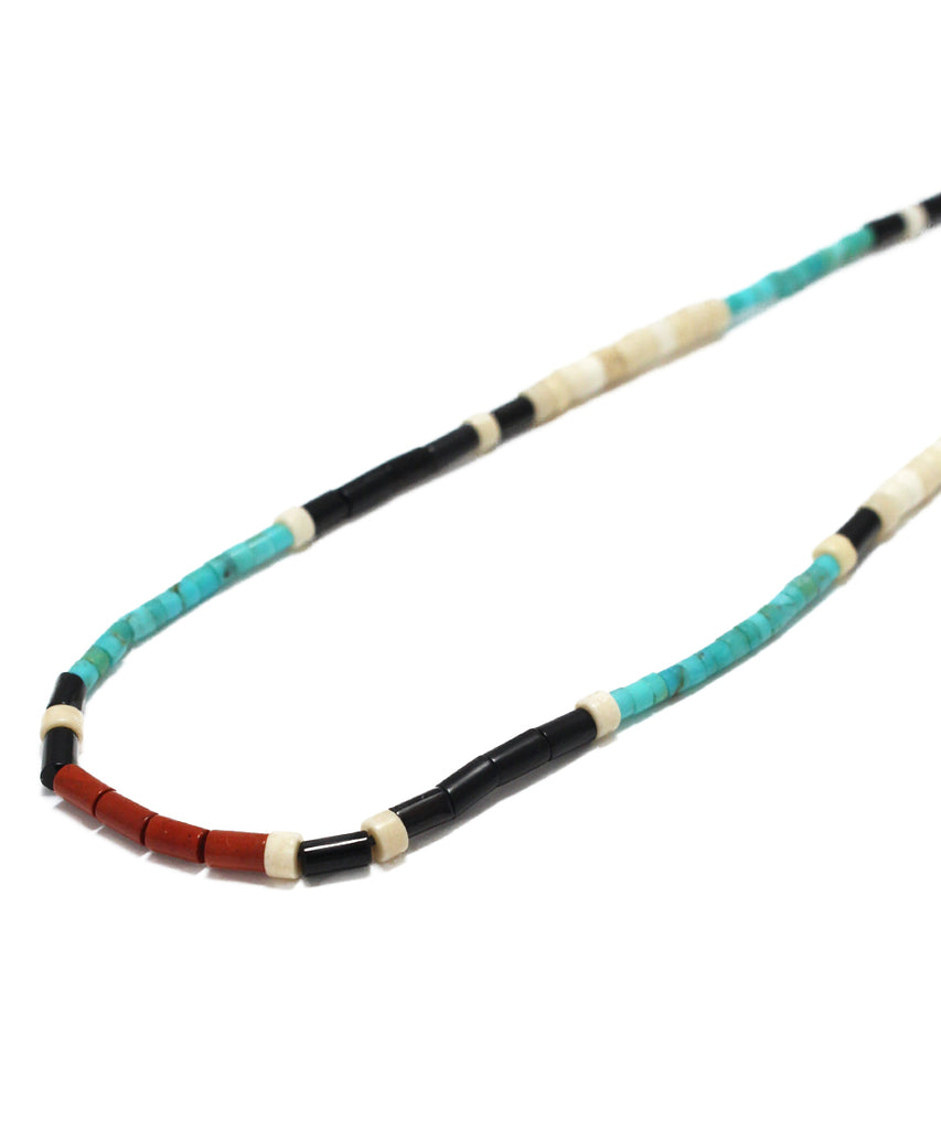 tube stone necklace / ivory fossil jasper, turquoise, silver
