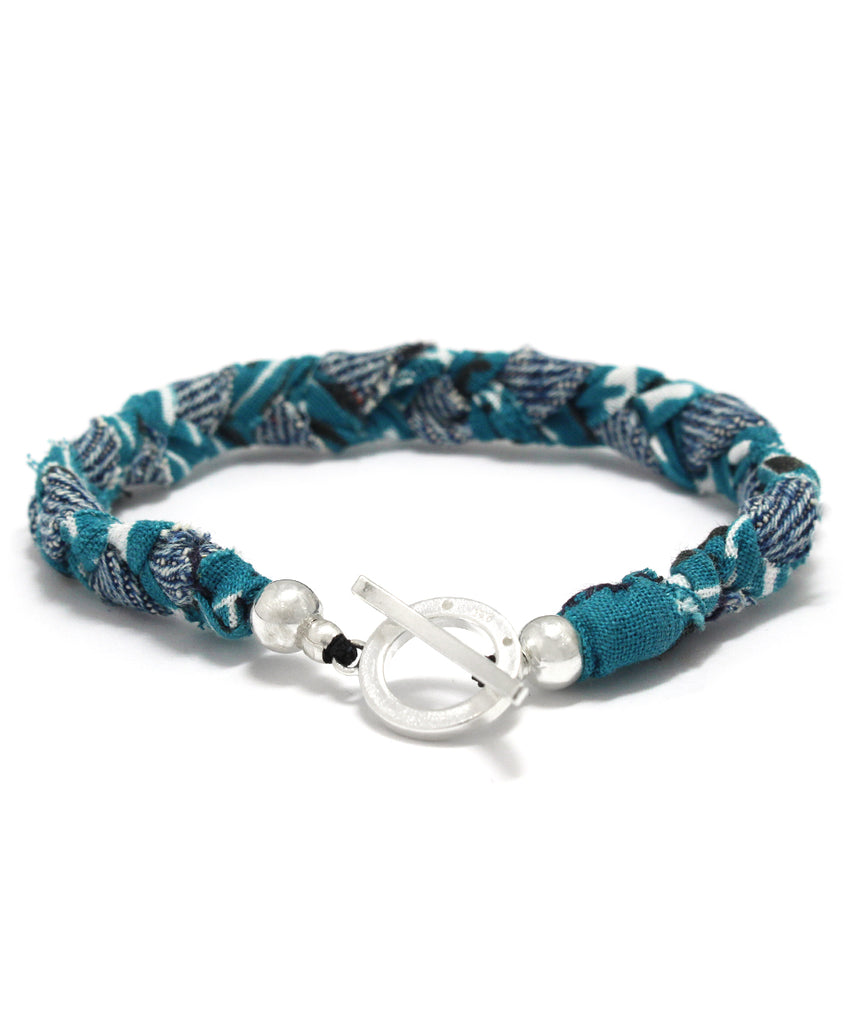 vintage denim bandana bracelet / blue green