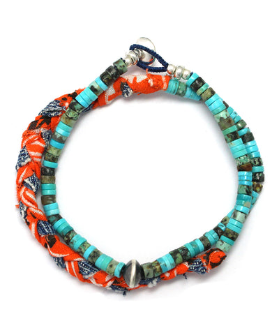 vintage denim bandana double wrap bracelet / turquoise