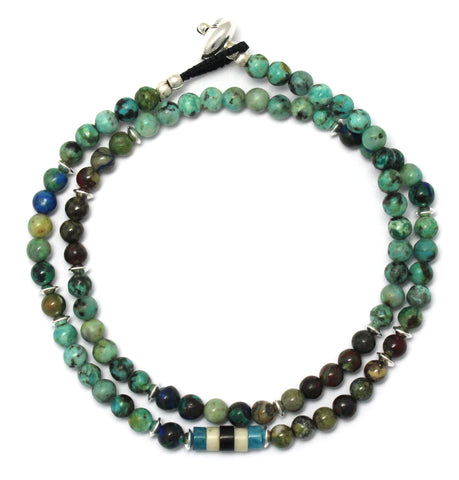 4mm stone heishi double wrap bracelet / african turquoise