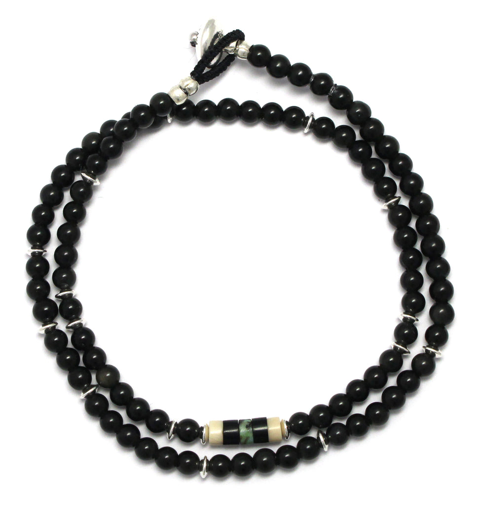 4mm stone heishi double wrap bracelet / rainbow obsidian