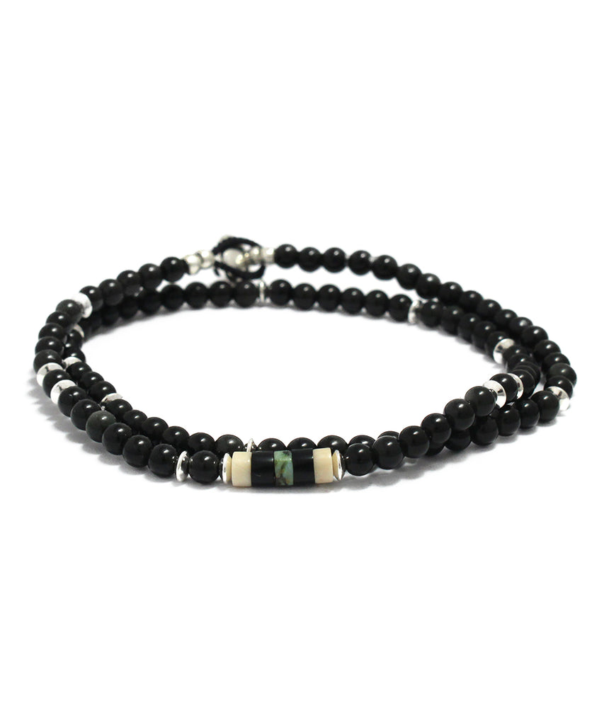 4mm stone heishi double wrap bracelet / rainbow obsidian